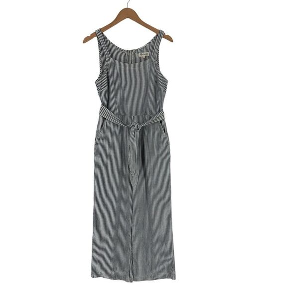 Madewell Muralist Sleeveless Wide Leg Jumpsuit in Blue/White Stripe | Size 4 - Picture 3 of 9